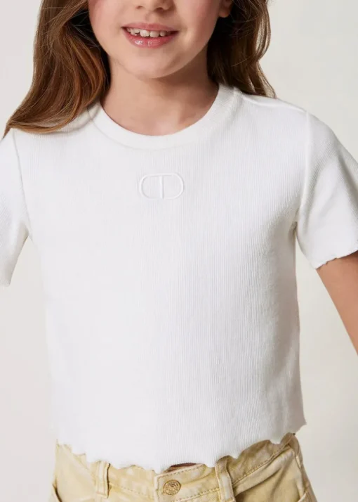 Twinset Kids T-shirt Bianca con Ricamo per Bambine