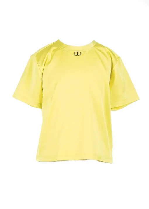 Twinset Kids T-Shirt Giallo Fluo con Placca per Bambine