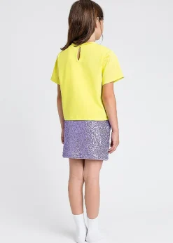Twinset Kids T-Shirt Giallo Fluo con Placca per Bambine