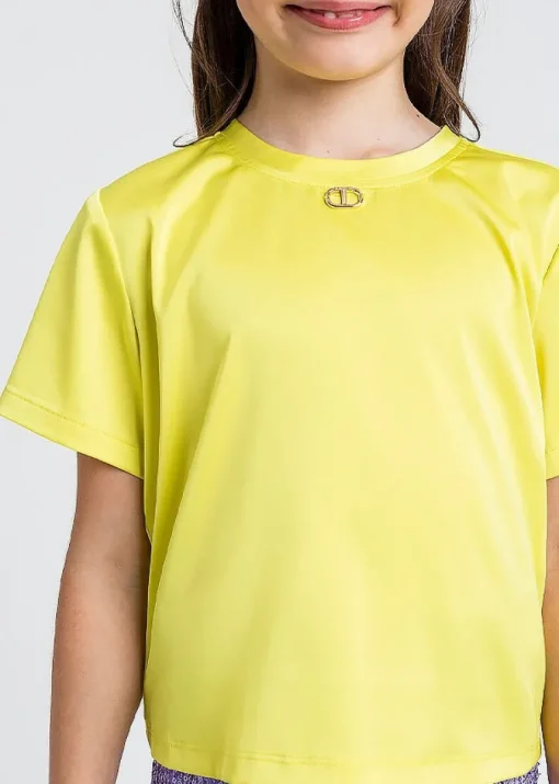 Twinset Kids T-Shirt Giallo Fluo con Placca per Bambine