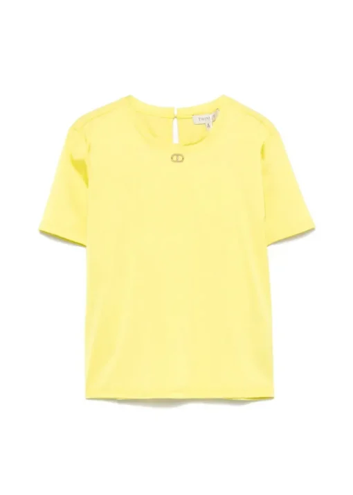 Twinset Kids T-Shirt Giallo Fluo con Placca per Bambine