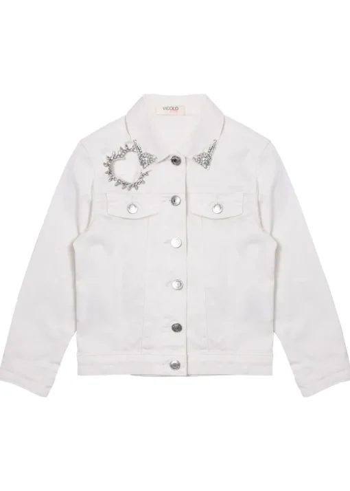Vicolo Kids Giubbino Denim Bianco con Strass per Bambine