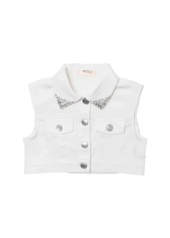 Vicolo Kids Giubbino Smanicato Denim Bianco per Bambine