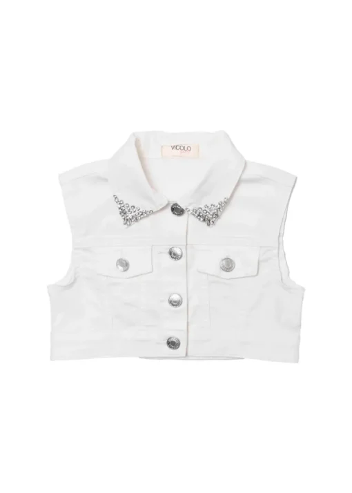 Vicolo Kids Giubbino Smanicato Denim Bianco per Bambine