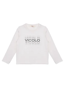 Vicolo Kids T-shirt Maniche Lunghe Panna con Strass per Bambine