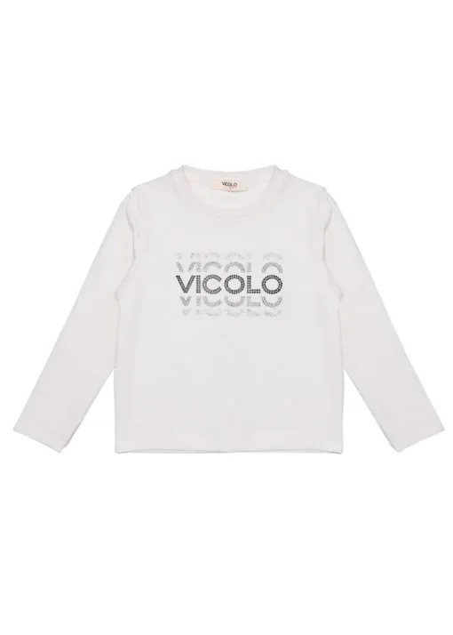 Vicolo Kids T-shirt Maniche Lunghe Panna con Strass per Bambine