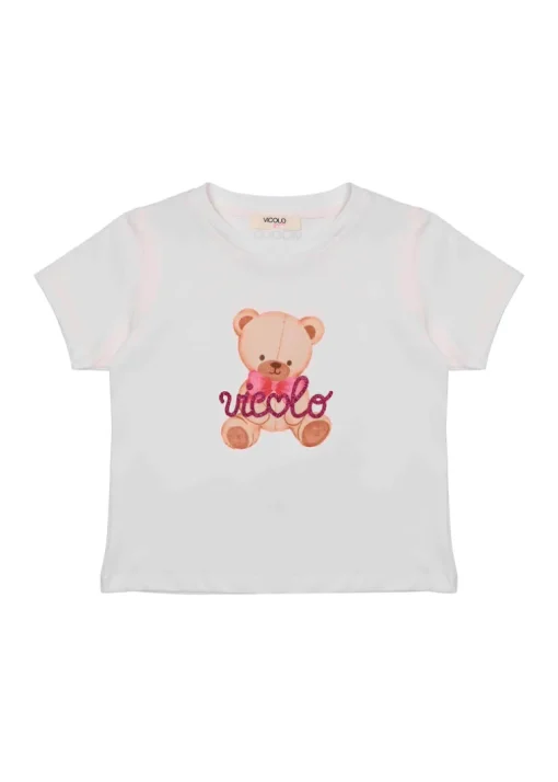 Vicolo Kids T-shirt Panna con Stampa Teddy per Bambine