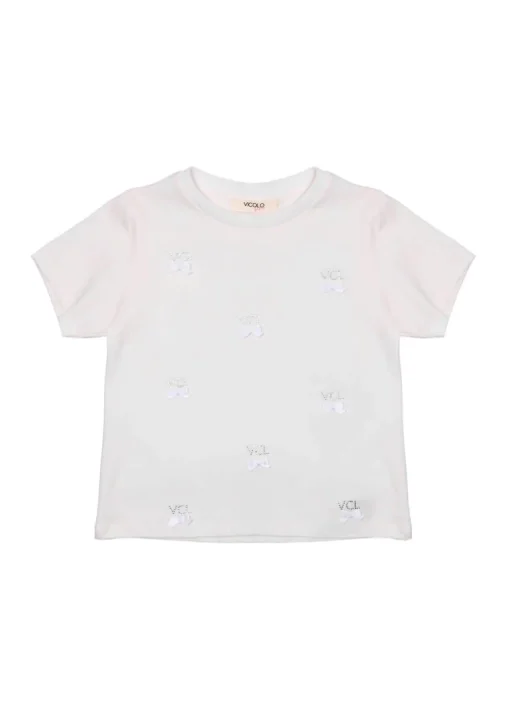 Vicolo Kids T-shirt Panna con Applicazioni per Bambine