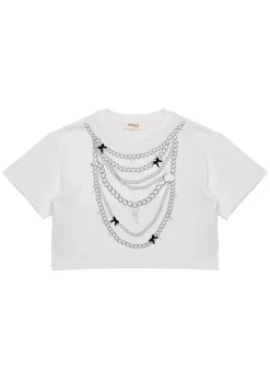 Vicolo Kids T-shirt Panna con Applicazione Chain per Bambine