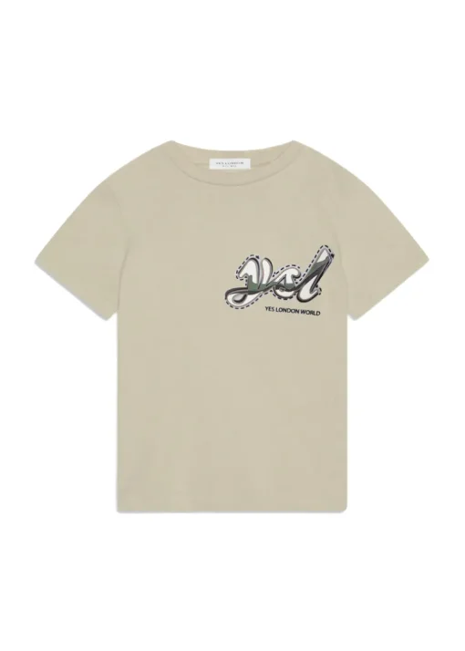 Yes London T-shirt Beige con Applcazione Logo per Bambini